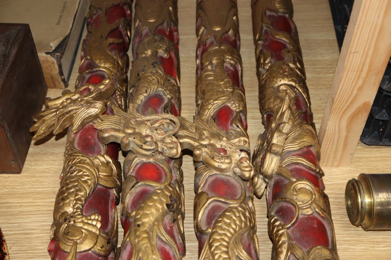 A set of four Chinese carved and painted dragon columns